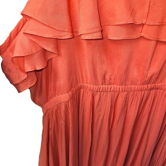 TORRID PlusโSize Coral SleevelessChallis Ruffle Tie Tassle Midi Dress Size 2X - Picture 9 of 16